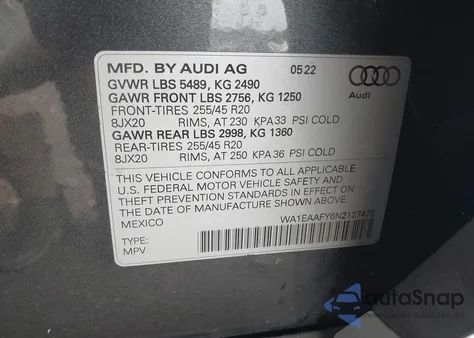 2022 Audi Q5 Premium Plus 45 Tfsi S Line Quattro S Tronic из США, поврежденный, VIN WA1EAAFY6N2127475